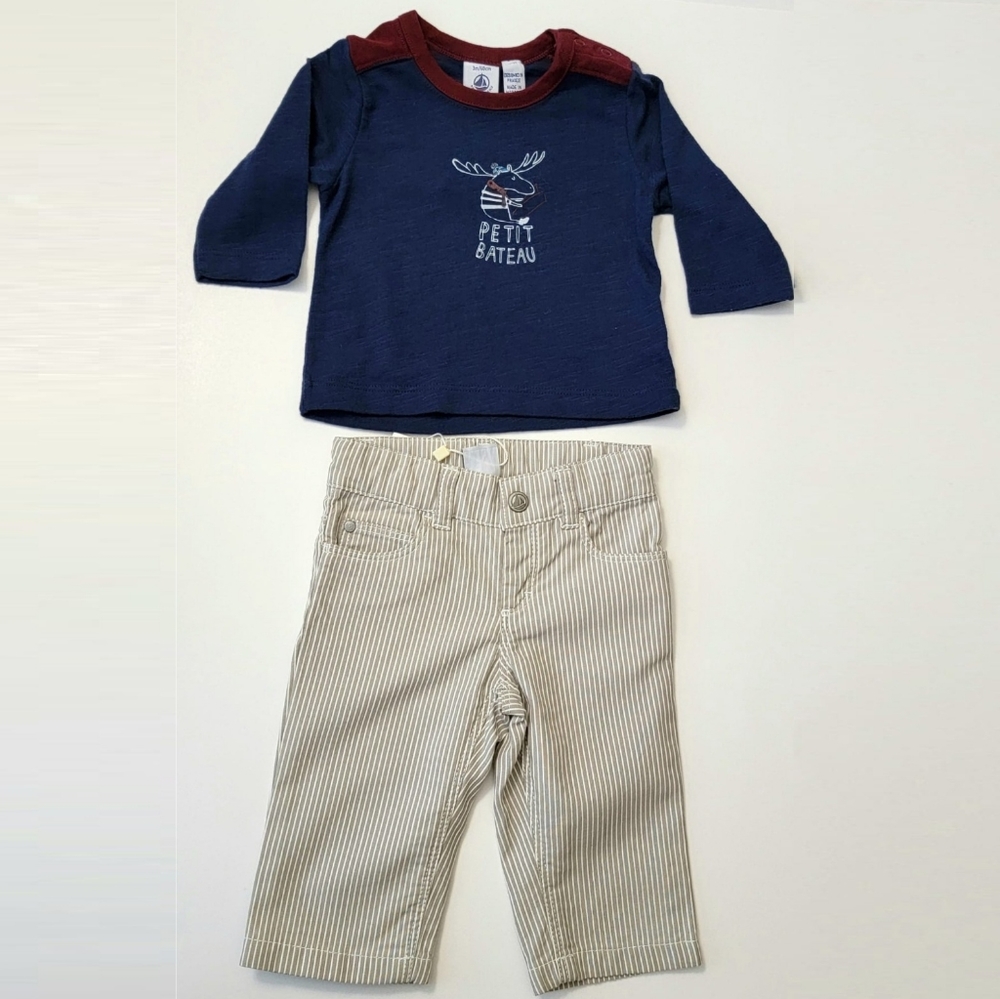 Petit Bateau Set striped Pants + Long-Sleeve T-Shirt Baby boy (3M)
